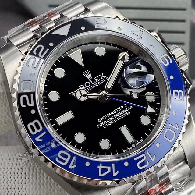勞力士複刻手錶 Rolex男士腕表 黑藍陶瓷圈 GMTMASTER格林尼治型環球腕表 126710BLRO-0001  gjs2185